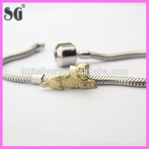 unique designs plating gold dog shaped animal bead snake chain with charm beaded bracelet